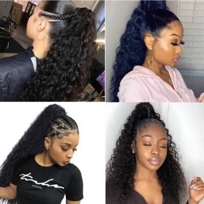 Clip in 100g 22inch pony tail Drawstring curly as human hair extensions ponytail - Image 1 of 4