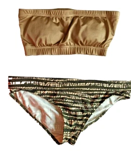 Isassy/Debenhams M/16 Caqui Acolchado Sin Tirantes Bandeau Roll Top Bikini Conjunto Calzoncillo - Imagen 1 de 6