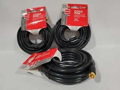 3 each RCAVH625R - RCA VH625R RG6 Coaxial Cable (25ft; Black) - Image 1 of 4
