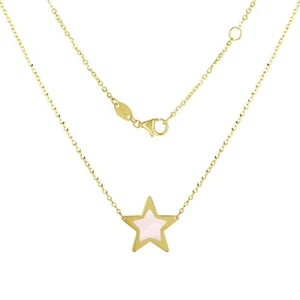 Collar Colgante Italiano Oro Amarillo 14k Perla Estrella Dije 16.5-17.5" 1.8 gramos - Imagen 1 de 4