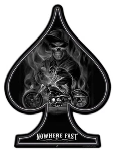 SPADE NOWHERE FAST BIKER LETHAL THREAT 24" HEAVY DUTY USA METAL HOME DECOR SIGN - Picture 1 of 1