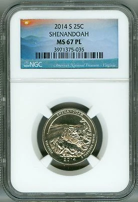 2014-S NGC MS67PL SHENANDOAH 25c PARKS LOGO QUARTER, 2ND FINEST REGISTRY, RARE! - Image 1 of 3