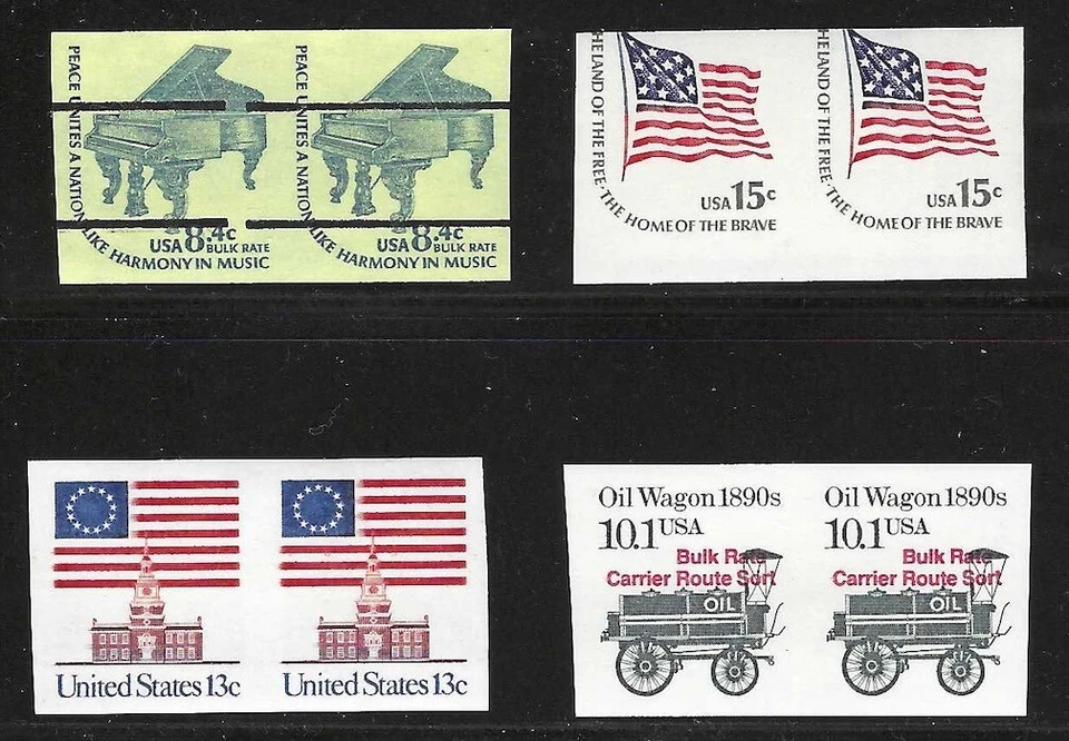 U.S., 1978-1987, Imperf Pairs: Scott #1615cf, 1618cd, 1625a, 2130b, Mint, N.H. - Image 1 of 1