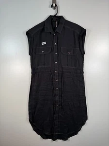 Free People Womens Collared Button Up Linen Shirt Dress Black Sz Small 20.5x39 - Picture 1 of 12