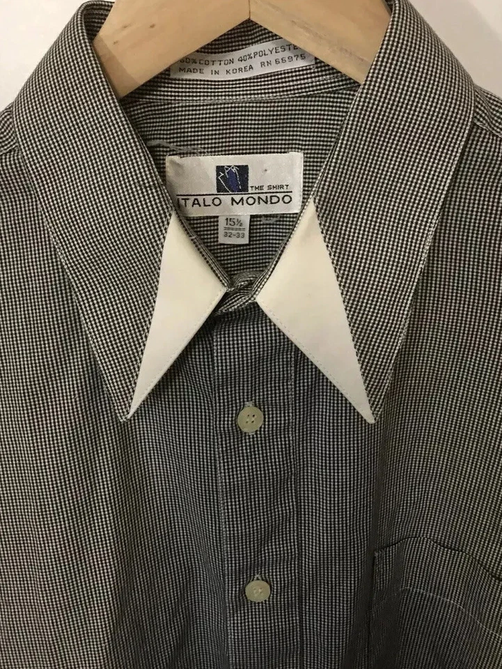 Italo Mondo Mens Sz 15 1/2 32/33 Button Up Dress Shirt French Cuffs Black White - Image 1 of 4