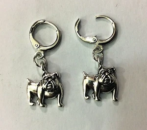 ORECCHINI EARRINGS UOMO DONNA CERCHI CIONDOLO BULLDOG UNISEX - Picture 1 of 1