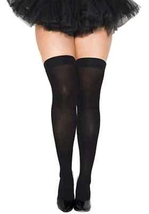 Women's Plus Size Black Opaque Nylon Thigh High Tights - Picture 1 of 1