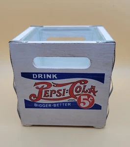 Small Wood Pepsi-Cola Crate w/Removable Square Glass Vase ~ Centerpiece, Candle  - Picture 1 of 7