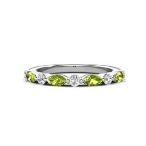 Peridot Marquise 5.00x2.50mm Half Eternity Ring With Rhodium Plated - Picture 1 of 6