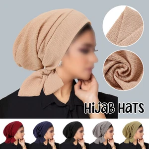 Einfarbige Crinkle Turban Hijab Hüte langer Schwanz Kopfbandagen elastisch muslimische Hüte - Bild 1 von 32