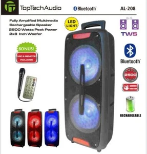 TOP TECH AUDIO Fully Amplified Portable 2500 Watts Peak Power 2X8” Speaker - Picture 1 of 6