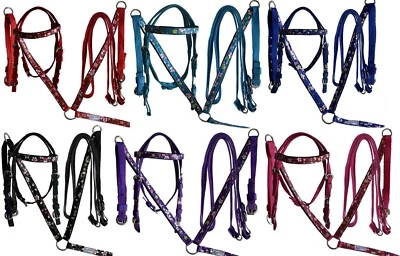 Equitem Padded Nylon Pony Headstall with Flower Print Tape