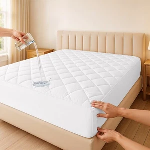 Almohadilla de colchón acolchada impermeable cubierta de cama protectora ajustada profunda - Imagen 1 de 12