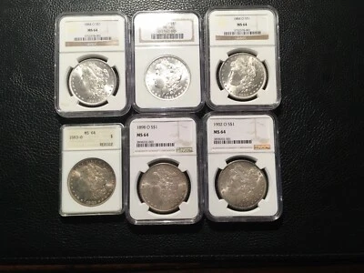 5 NGC Morgans And 1 Anacs All Graded Ms64 the Anacs Look Ms 65 6 Coins Total - Image 1 of 4