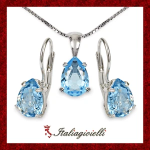 Parure Goccia Acquamarina Collana Orecchini Donna Argento 925 rodiato Oro Bianco - Foto 1 di 11