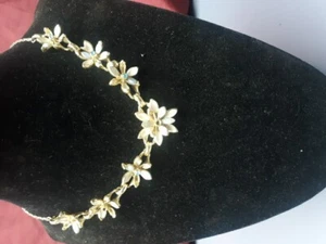 Vintage 1950s Bar Link Faux Pear AB Rhinestone Chain Necklace 16” - Picture 1 of 8