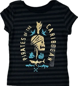 Disney Store Toddler Black Cotton Stripe Pirates of the Caribbean T Shirt Sz XXS - Picture 1 of 2