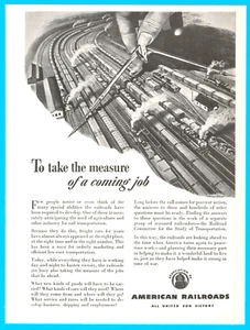 1944 Seconda Guerra Mondiale Ferrovie Americane vagoni merci locomotive stampa annuncio lavori futuri - Foto 1 di 3