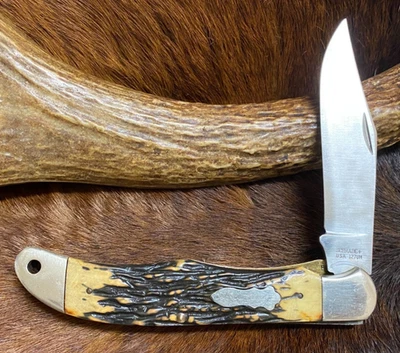 Cuchillo Cazador Plegable Schrade+ EE. UU., 127UH Tío Henry, Staglon, 5 1/4" Foto 1 de 4