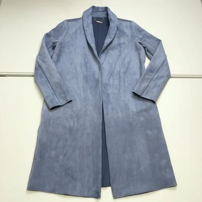 Chaqueta de gamuza Tahari para mujer talla S azul polvoriento larga de cuero sintético bolsillos delanteros abiertos Foto 1 de 4