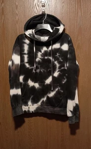 Zine Hooded Sweatshirt Small Blue Tye Dye Long Sleeves Kangaroo Pocket Pullover - Picture 1 of 7