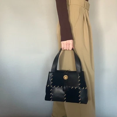 Salvatore Ferragamo Bolso de Mano Cartera Mosaico Negro Dorado Usado Auténtico Foto 1 de 4