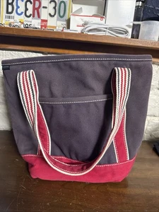Lands End Canvas Boat Tote Beach Travel Bag Blue Red X-Large 24x17 USA 90s - Picture 1 of 9