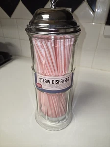 Vintage TableCraft Trinkhalmhalter Spender Glas mit Metalldeckel, 11" - Bild 1 von 5