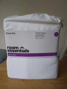 Room Essentials Twin/Twin XL Sheet All White 3-Pc Set: Microfiber, Soft, NEW - Picture 1 of 8
