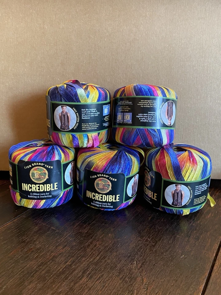 1 Ball Lion BRAND Incredible Ribbon Yarn 110 Yards Color 201 Rainbow