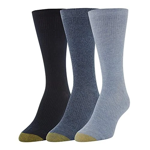 Calcetines acanalados sin ataduras Gold Toe para mujer, 3 pares, cambray/azul marino, medianos Foto 1 de 1