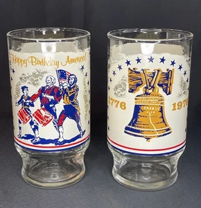 Set Of 2 Vintage 1976 Bicentennial “Happy Birthday America” Glass Drinkware EUC - Picture 1 of 16