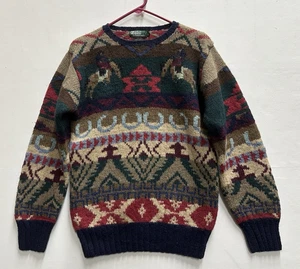 Polo Ralph Lauren Herren Gr. L Vintage Pullover Wolle Reitsport Geometrisches Muster - Bild 1 von 7