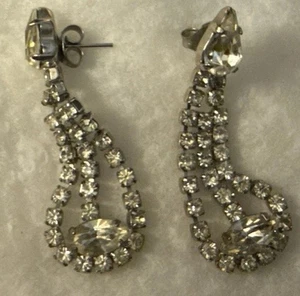 Pierced Sparkling Rhinestone Earrings 1 1/2 Inches Long Dangles - Picture 1 of 3