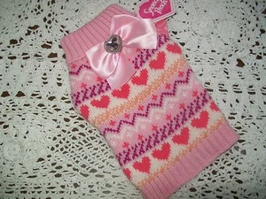 Lt. Pink BOW FAiR ISLE HEART Sweater Dog XXS S M L XXL Smoochie Pooch new - Picture 1 of 2