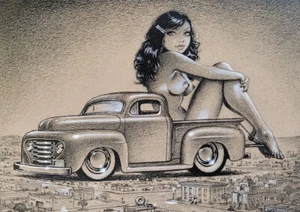 Póster agotado firmado por Keith Weesner de colección camioneta Ford F1 Hot Rod personalizada - Imagen 1 de 3