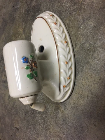 Vintage/Antique Porcelain Floral Wall Mount Light Fixture/Sconce Pull Chain Cover