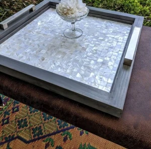 Mother of pearl tray, Marble inlaid tray, kitchen accessories serving tray gifts - Picture 1 of 4