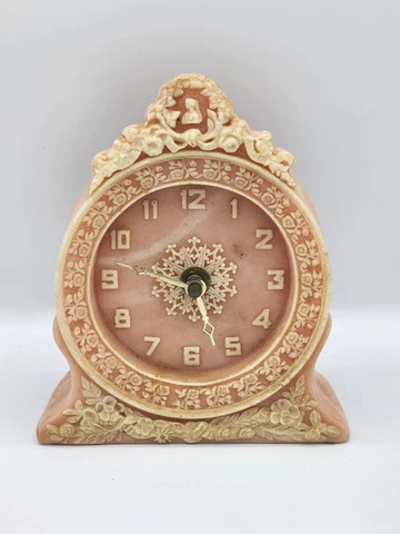Pink White Cameo Shabby Chic Mantle Table Clock Incolay Stone Victorian Floral Cover