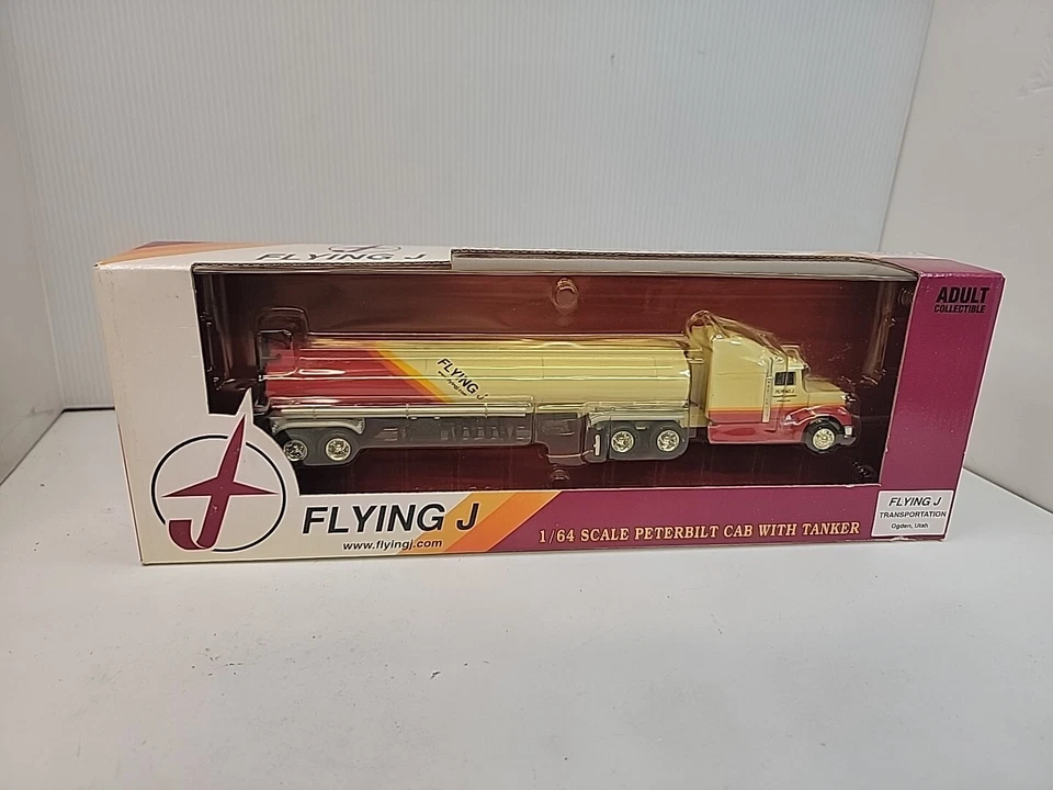 VINTAGE ERTL FLYING J 1:64 SCALE SEMI TRACTOR TRAILER PETERBILT CAB W/ TANKER - Image 1 of 4