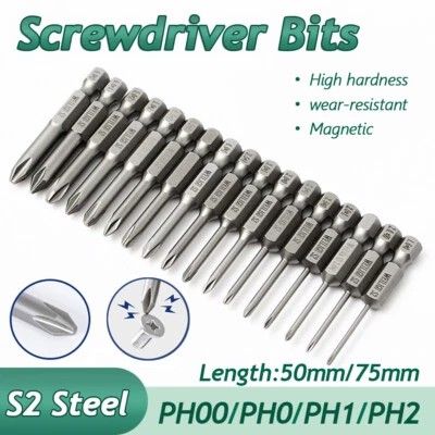 Phillips Head Screw Bits Magnetic Impact Driver Drill Hex Shank PH00/PH0/PH1/PH2 - Image 1 of 4