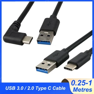 Right Angle USB 3.0 / 2.0 Type C Charge Power Cable Lead Data Wire 0.3M 1M 1.8M - Picture 1 of 7