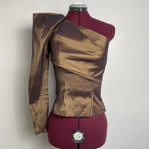 Sheike One Shoulder Top Size 6 Womens Long Sleeve Brown Polyester Elastane Blend - Picture 1 of 11
