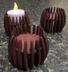 Tealight candle holder wood 4 pc set Mahogany stain - Picture 1 of 3