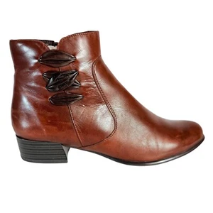 Spring Step Womens Boot Size 8 Ankle Bootie Cognac Brown Leather Side Notch - Picture 1 of 19