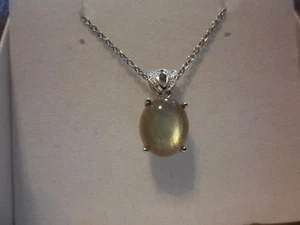 Labradorite, Simulated Diamond Necklace in Platinum Over w/20" Stainless Chain - Picture 1 of 4