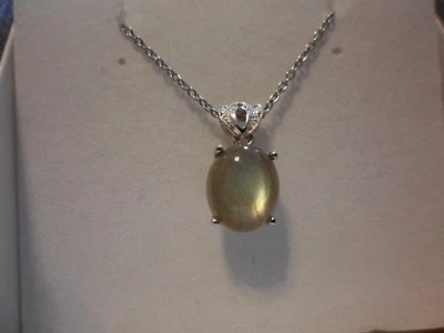 Лабрадорит, имитация бриллиант ожерелье в платине над с 20» из нержавеющей цепи - Изображение 1 из 4