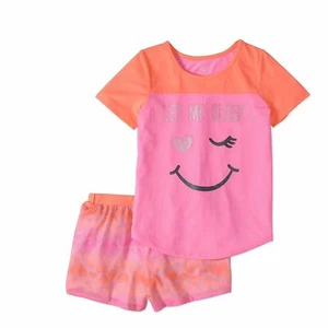 Wonder Nation Girls' Graphic Short Sleeve Top and Shorts 2-Piece Pajamas,... - Picture 1 of 12