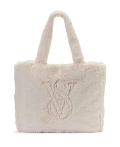 Victoria's Secret Ivory FAUX FUR holiday VS Overnight TOTE Handbag BAG Getaway - Picture 1 of 6