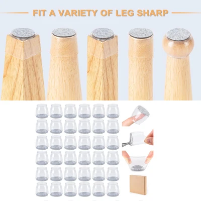 36 piezas protectores de piso de patas de silla almohadillas de fieltro de silicona para pisos de baldosas de madera dura Foto 1 de 4